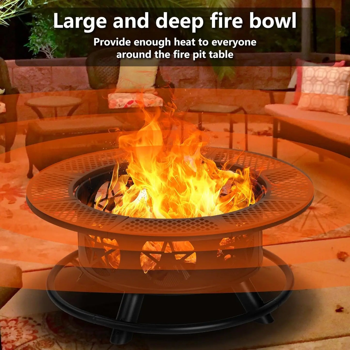 36in x 36in x 29in - WOOD BURNING FIRE PIT W/2-GRILLS, POKER & LID