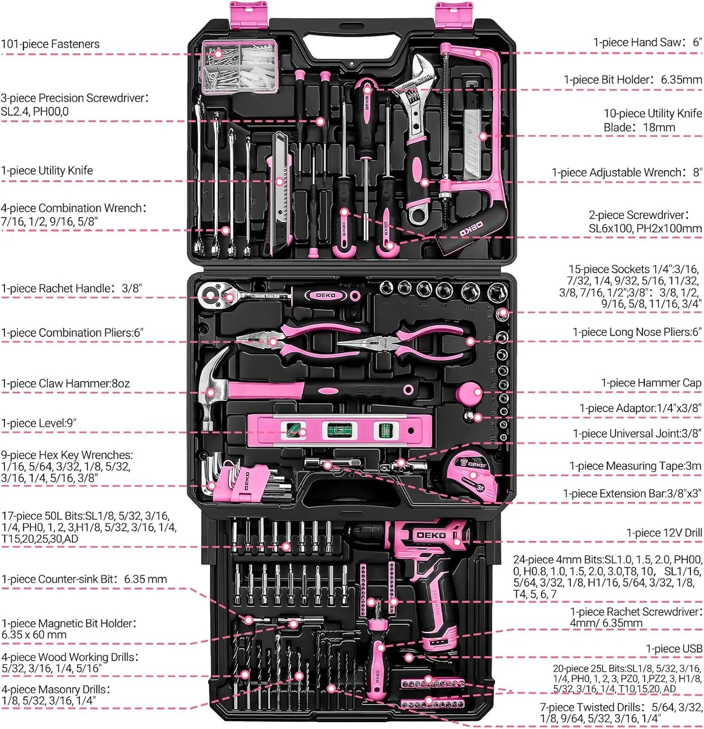 12V - Home Mechanic Toolbox with Power Cordless Drill Hand