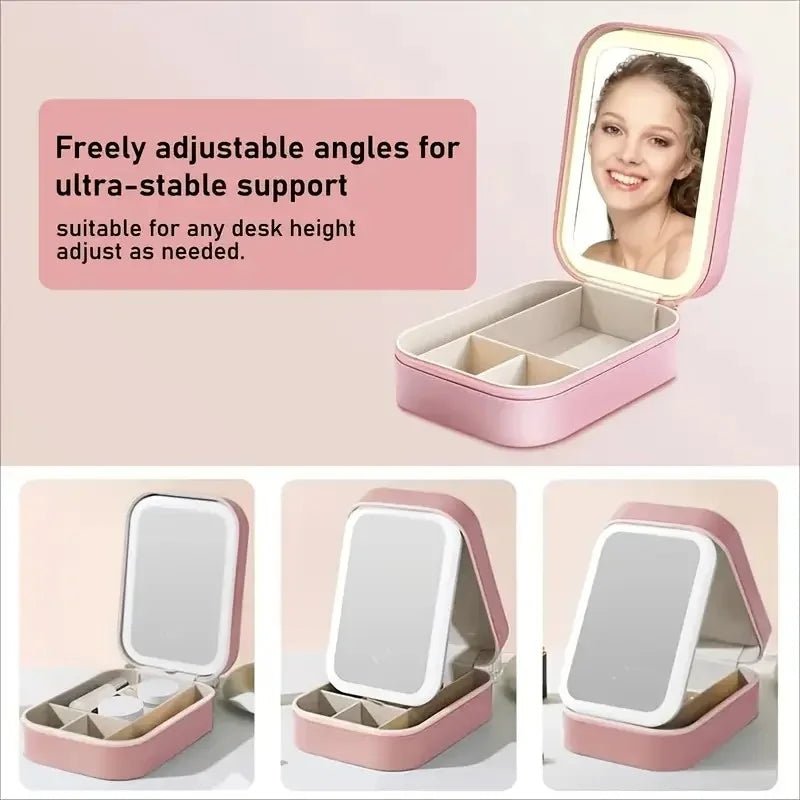 1X/10X MAGNIFICATION PINK FAUX LEATHER LED COMPACT MIRROR