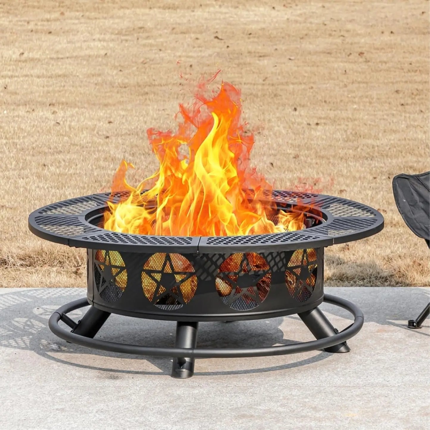 36in x 36in x 29in - WOOD BURNING FIRE PIT W/2-GRILLS, POKER & LID