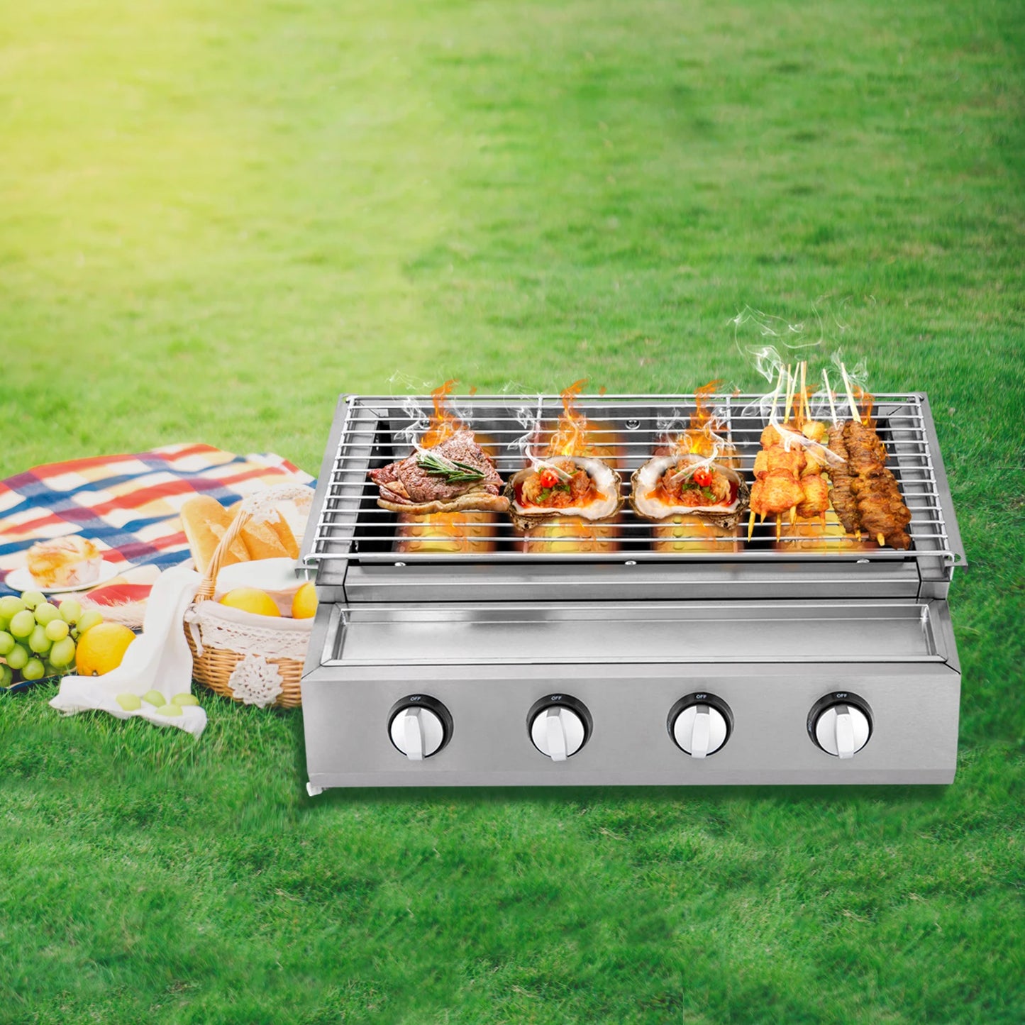 4-BURNER - STAINLESS STEEL SMOKELESS BARBECUE GRILL ROASTER