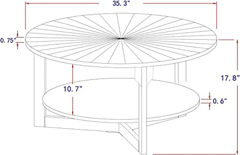 35in x 35in x 17.8in - 2-TIER ROUND RUSTIC WOODEN COFFEE TABLE W/STORAGEe Table for Living Room, 2 Tier Circle Coffee Table with Storage, Rustic Natural Coffee Table (35" Dx35 Wx18 H)