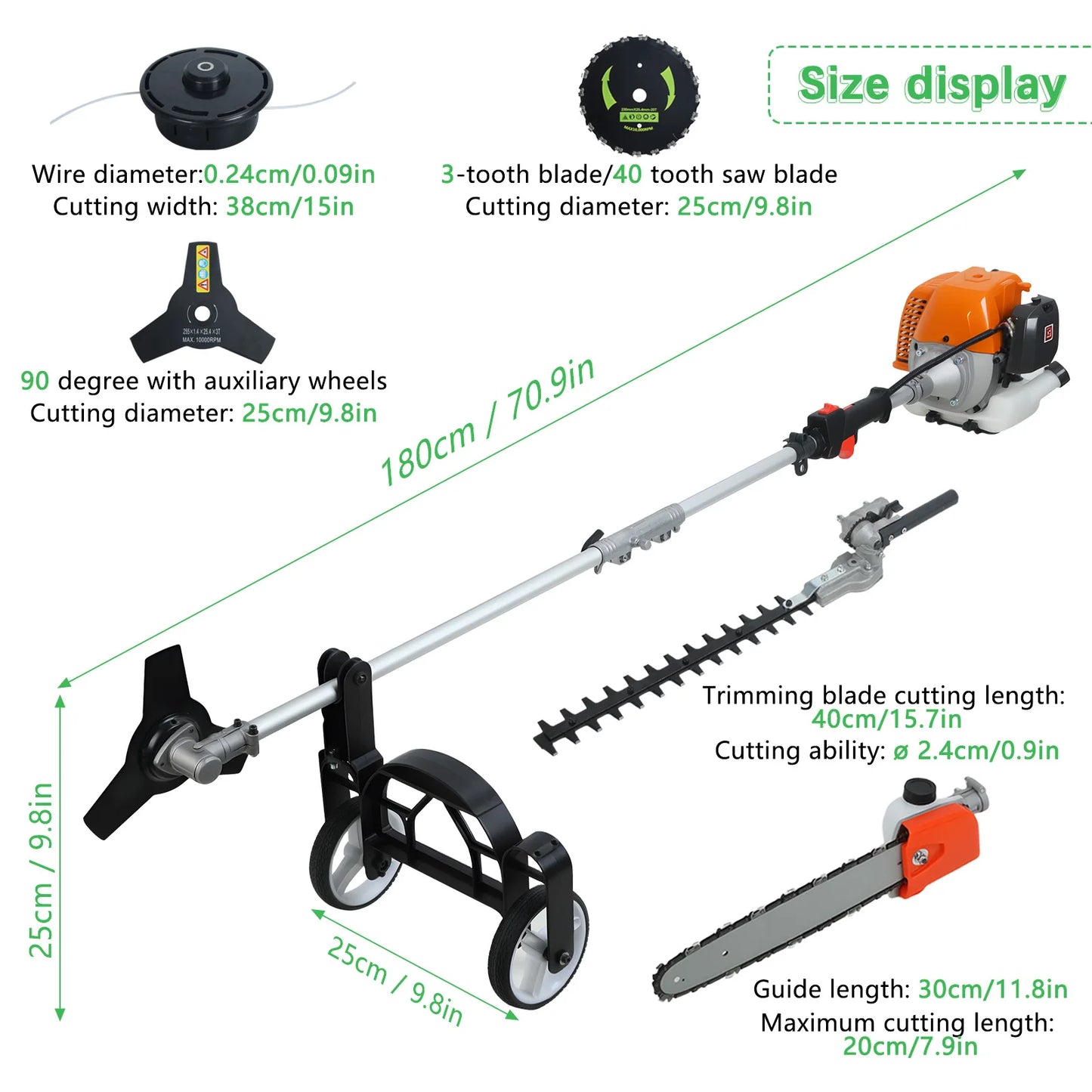 52cc, 2-Cycle, 8-In-1 - Gas Powered Lawn Mower/Weed Wacker Combo Set