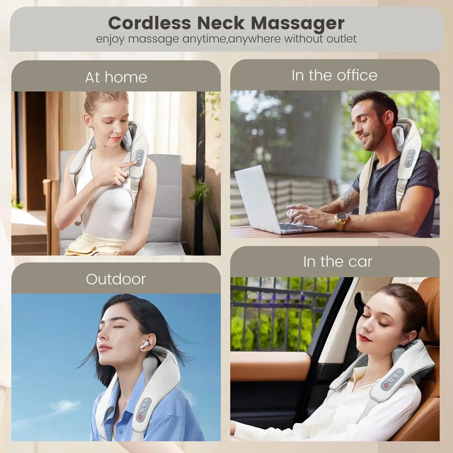 RECHARGEABLE ELECTRIC NECK/SHOULDER MASSAGER, HEAT AIR COMPRESSION