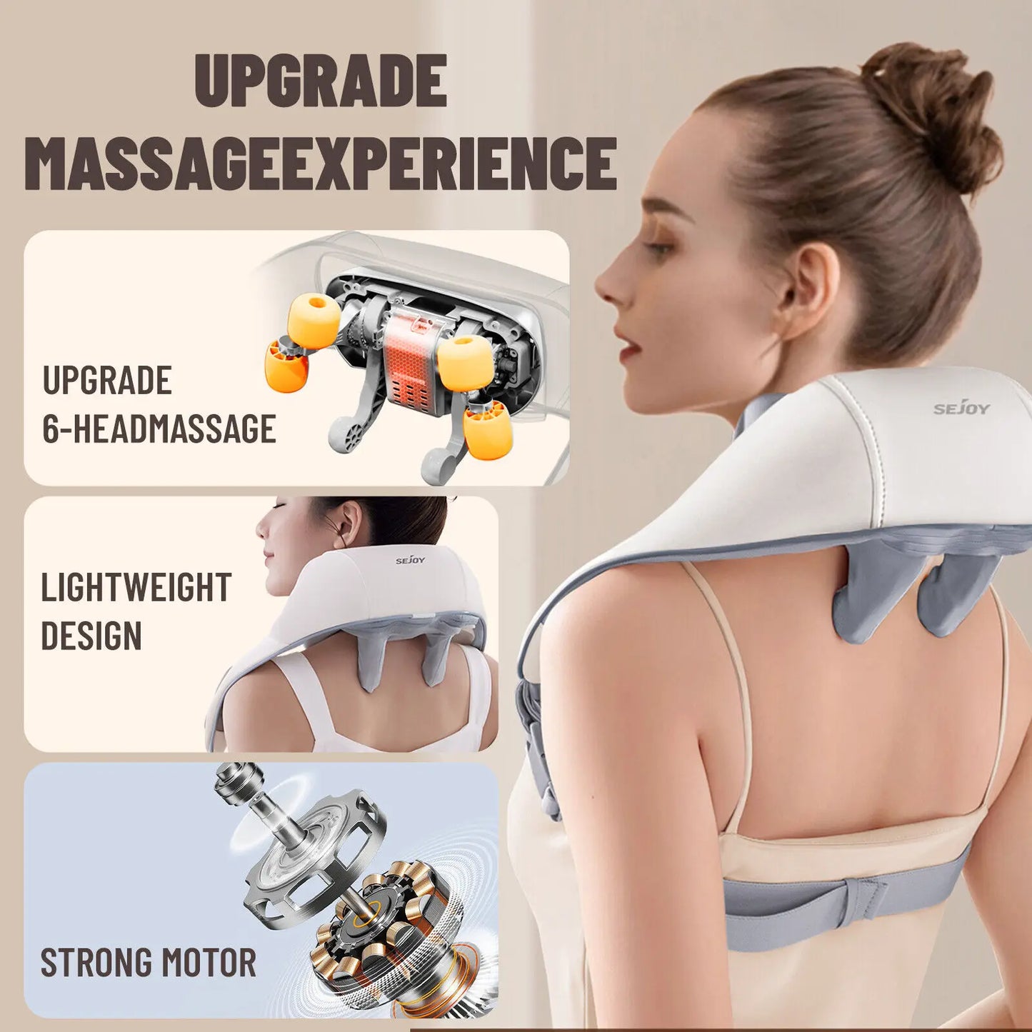 RECHARGEABLE ELECTRIC NECK/SHOULDER MASSAGER, HEAT AIR COMPRESSION