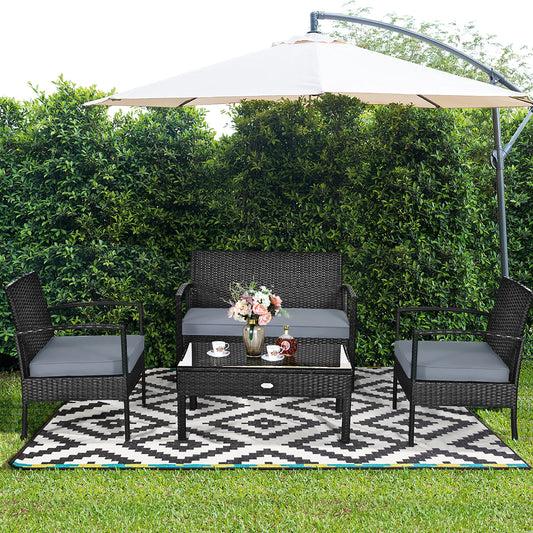 4pcs - PE RATTAN/WICKER METAL FRAME PATIO FURNITURE SET