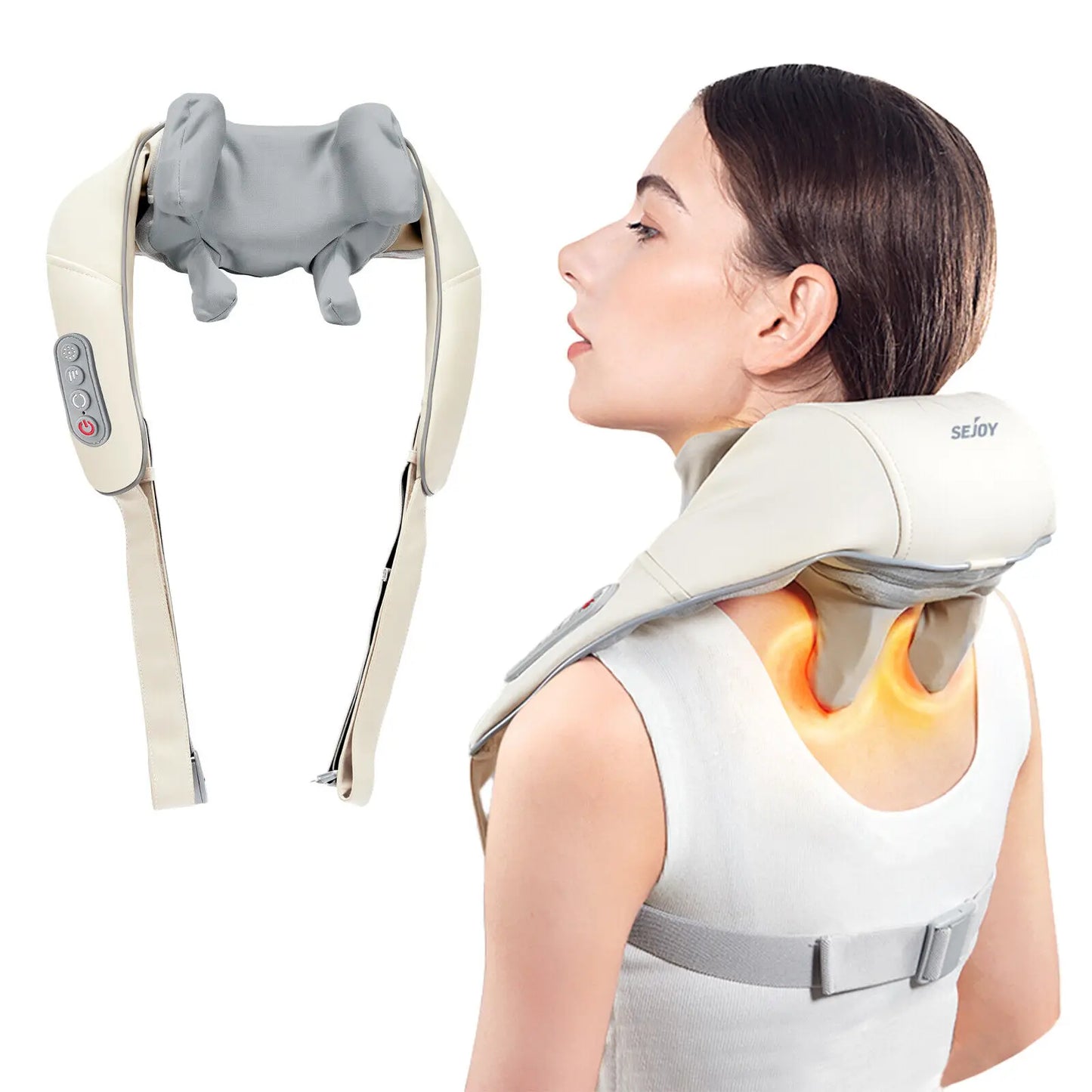 RECHARGEABLE ELECTRIC NECK/SHOULDER MASSAGER, HEAT AIR COMPRESSION