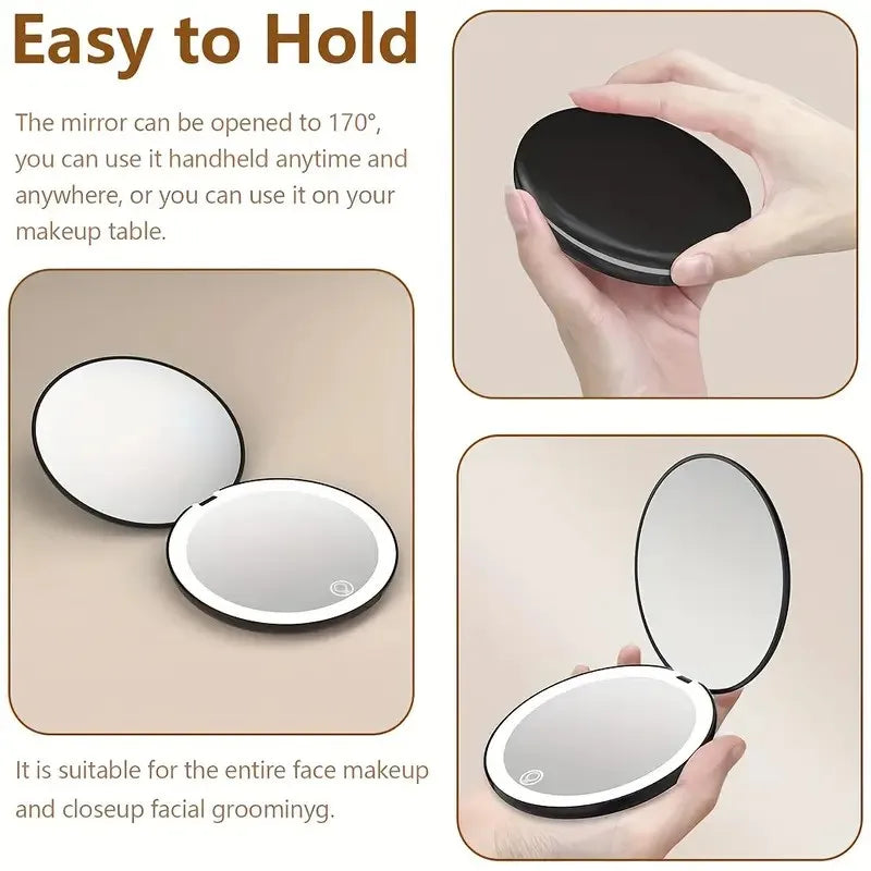 6in, 2X/5X MAGNIFICATION - LED FOLDABLE DOUBLE-SIDED COMPACT MIRROR