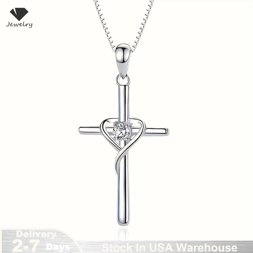 925 STERLING SILVER ZIRCON JEWELRY CROSS NECKLACE PENDANT