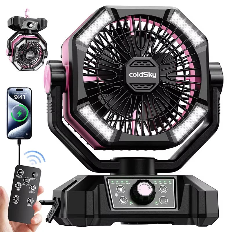 4-LED 8-SPEEDS, W/20000mAh BATTERY POWERED CAMPING/FISHING FAN/LANTERN