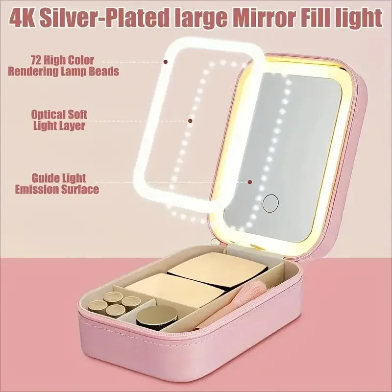 1X/10X MAGNIFICATION PINK FAUX LEATHER LED COMPACT MIRROR