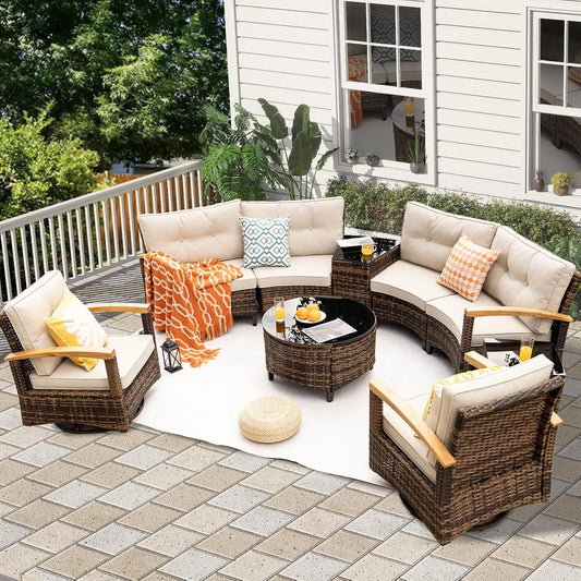 9pcs - MULTI-PIECE OUTDOOR RATTAN/WICKER SEMI CURVED SET