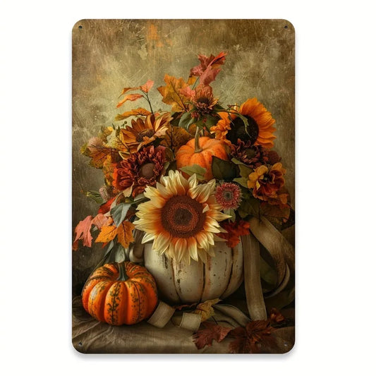 8in x 12in - VINTAGE PUMPKIN WITH FLORAL METAL SIGN