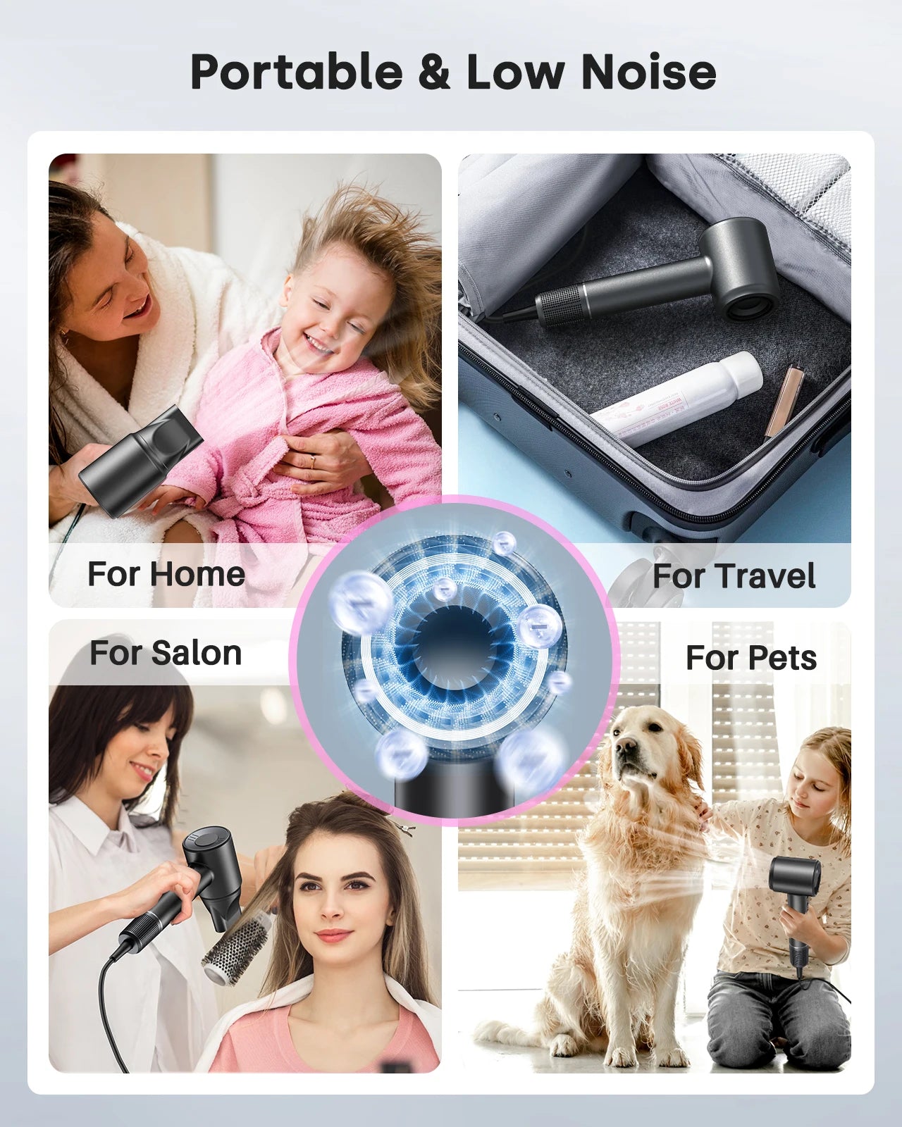 12,000 RPM, 500 MILLION IONS - ELECTRIC LOW NOISE HAIR DRYER