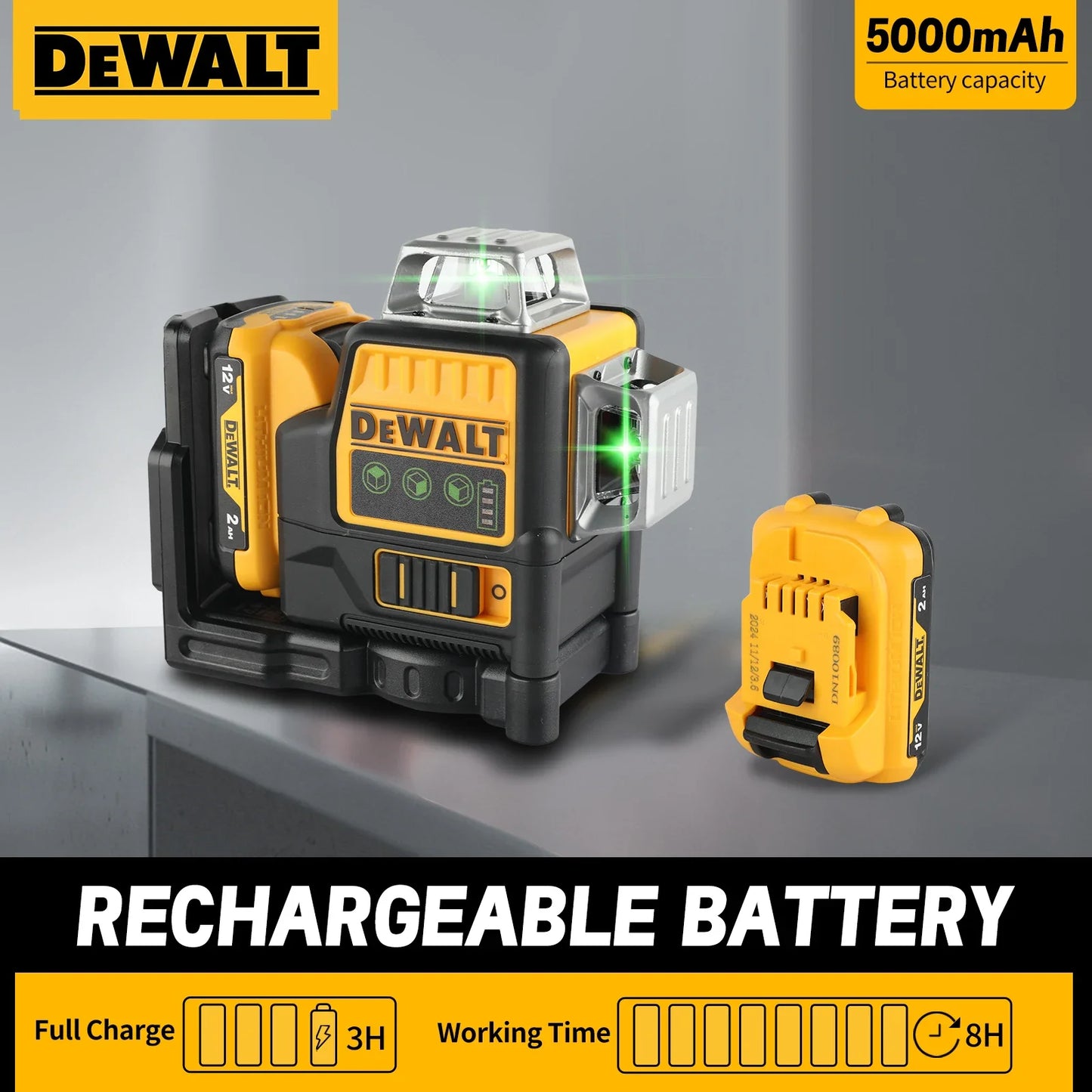 12V, 2.0AH - Dewalt DW089LG 12-LINE LASER-LEVEL W/LITHIUM ION BATTERY