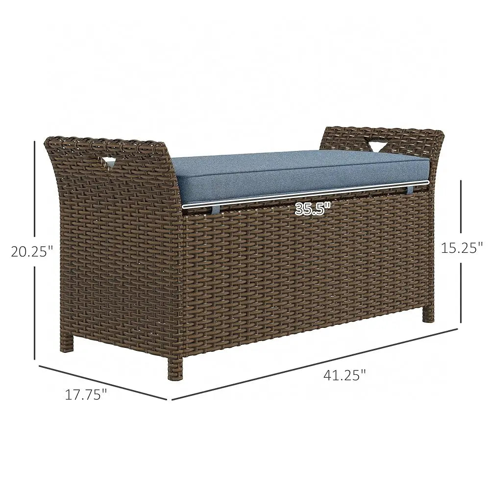 17.75in x 41.25in x 20.25in - 29 -GALLON LARGE WICKER/RATTAN PATIO STORAGE BENCH