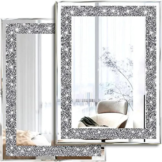 11in, 15in KIT - CRYSTAL CRUSHED DIAMOND WALL MIRROR SET