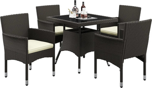 5pcs - WICKER/RATTAN PATIO TEMPERED GLASS FURNITURE SET