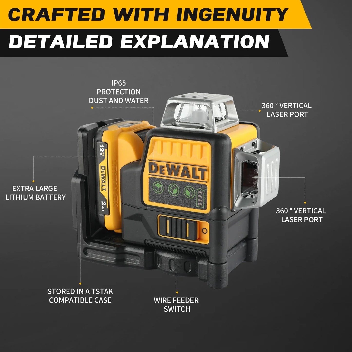 12V, 2.0AH - Dewalt DW089LG 12-LINE LASER-LEVEL W/LITHIUM ION BATTERY