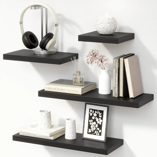4pcs - RUSTIC WALL MOUNTED WOOD FLOATING SHELVES