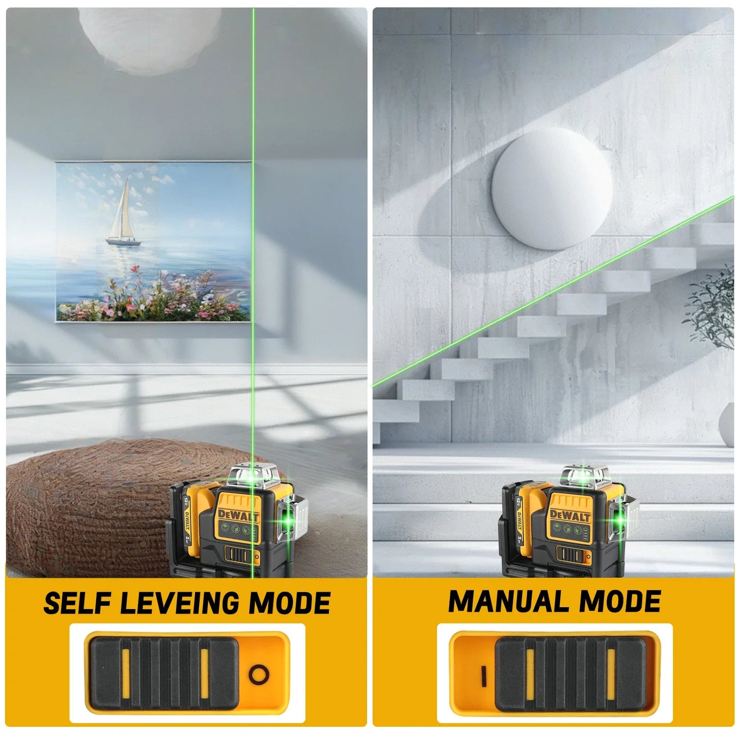 12V, 2.0AH - Dewalt DW089LG 12-LINE LASER-LEVEL W/LITHIUM ION BATTERY