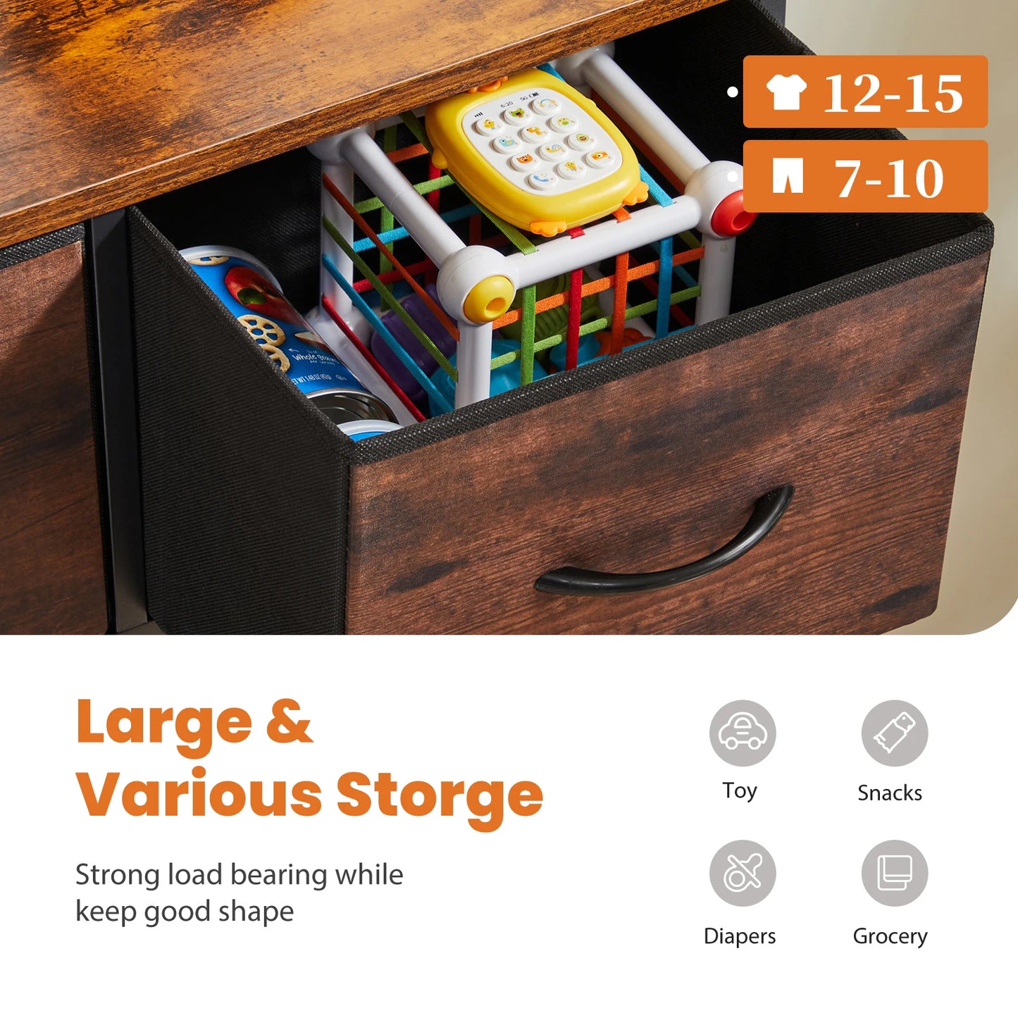Dresser w/9 Fabric Storage Drawer, Wardrobe Tall Chest