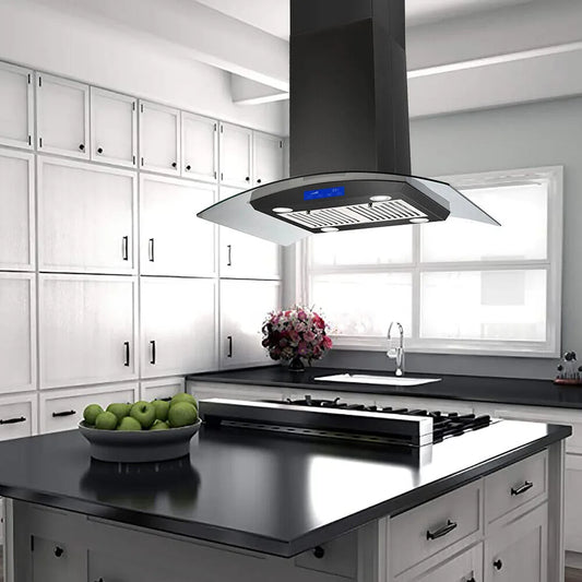 36in - 900CFM STAINLESS STEEL, TEMPERED GLASS ISLAND MOUNT RANGE HOOD