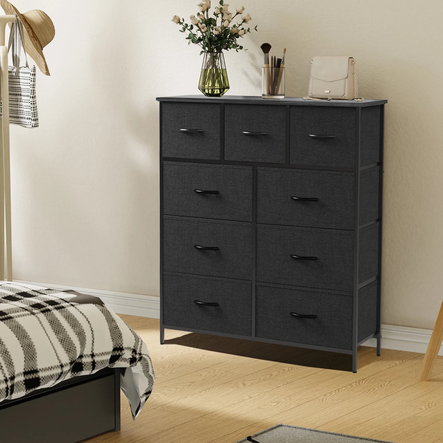Dresser w/9 Fabric Storage Drawer, Wardrobe Tall Chest