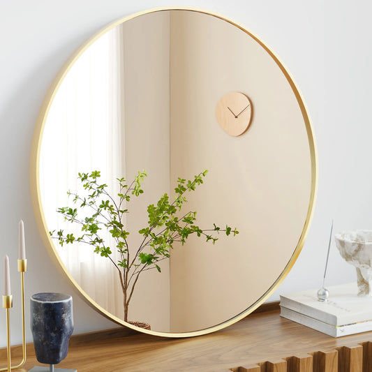 30in - LARGE ROUND TEMPERED GLASS FRAMED VANITY MIRROR