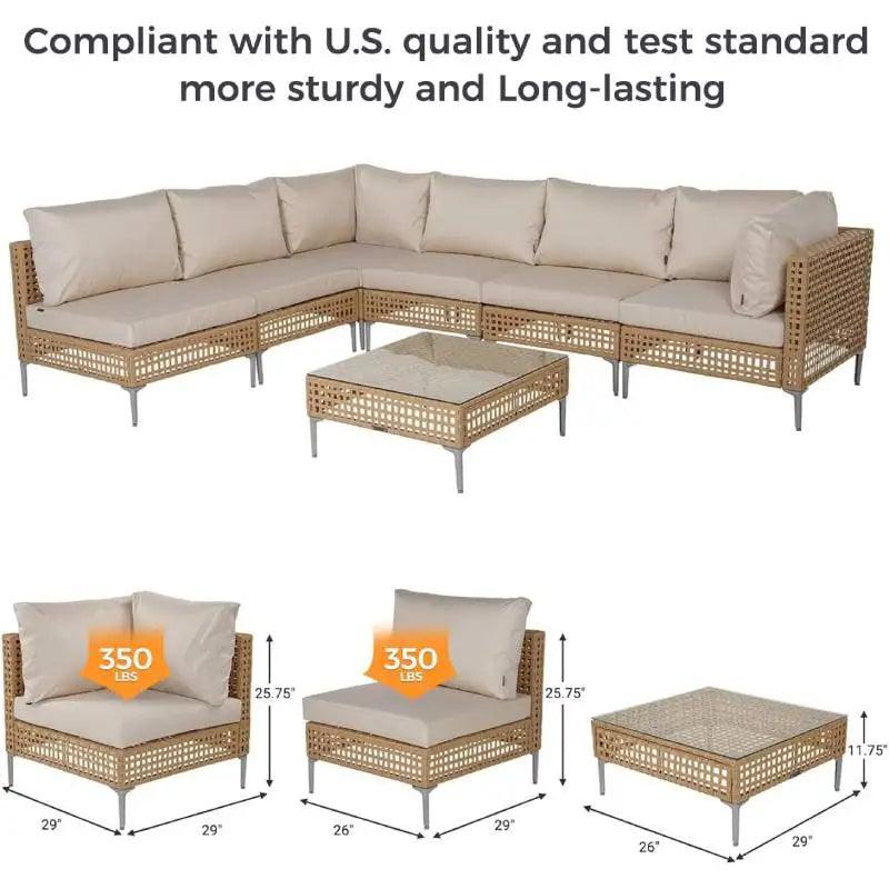 7pcs - PE RATTAN/WICKER PATIO FURNITURE CONVERSATION SECTIONAL SET