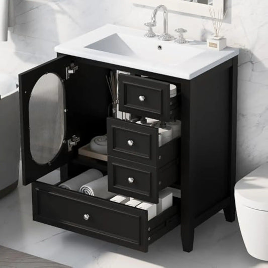 30in - SOLID WOOD SINGLE SINK BATHROOM VANITY CABINET