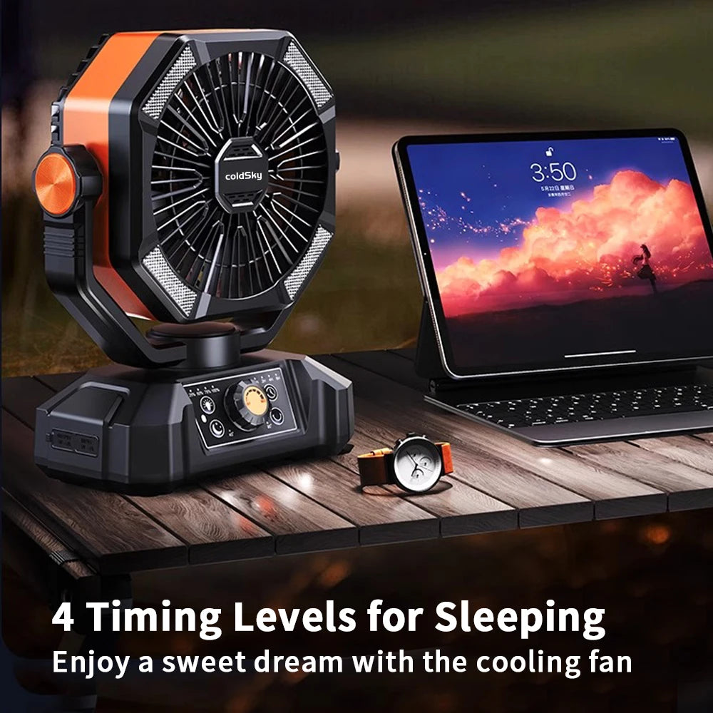 4-LED 8-SPEEDS, W/20000mAh BATTERY POWERED CAMPING/FISHING FAN/LANTERN