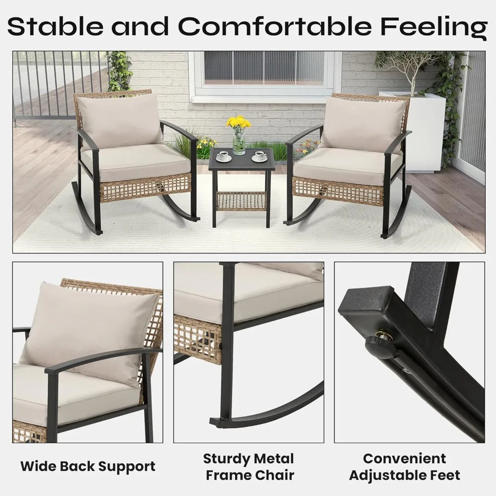 3pcs - OUTDOOR RATTAN ROCKER PATIO/GARDEN FURNITURE SET
