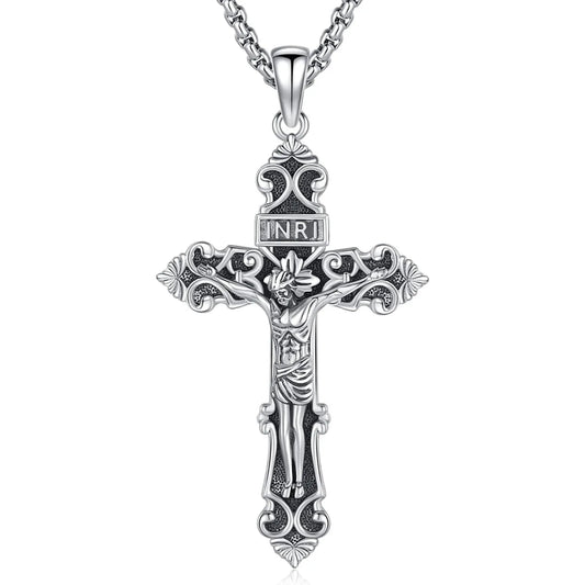 JESUS CROSS NECKLACE 925 STERLING SILVER PROTECTION AMULET