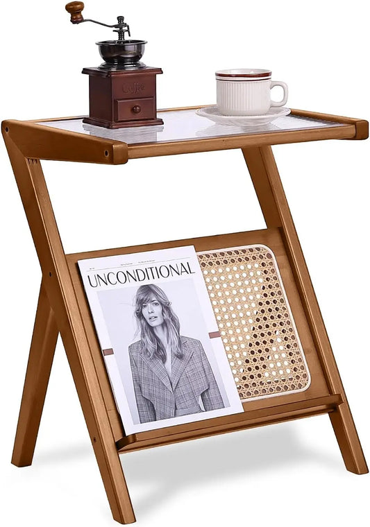 RATTAN/WICKER MID-CENTURY BAMBOO SIDE ACCENT TABLE