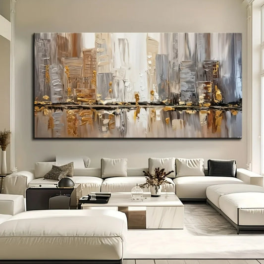 LARGE MODERN ABSTRACT OIL PAINTING, 1.5in THICK PINE FRAME