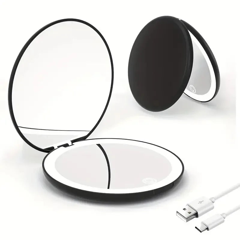 6in, 2X/5X MAGNIFICATION - LED FOLDABLE DOUBLE-SIDED COMPACT MIRROR