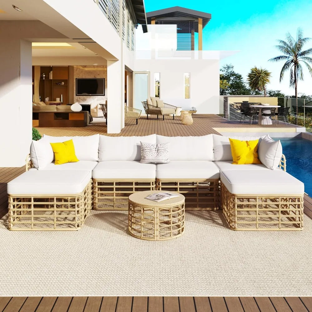 7pcs - OUTDOOR RATTAN/WICKER PATIO FURNITURE SET