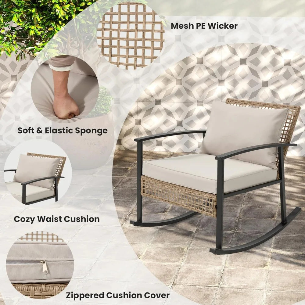 3pcs - OUTDOOR RATTAN ROCKER PATIO/GARDEN FURNITURE SET