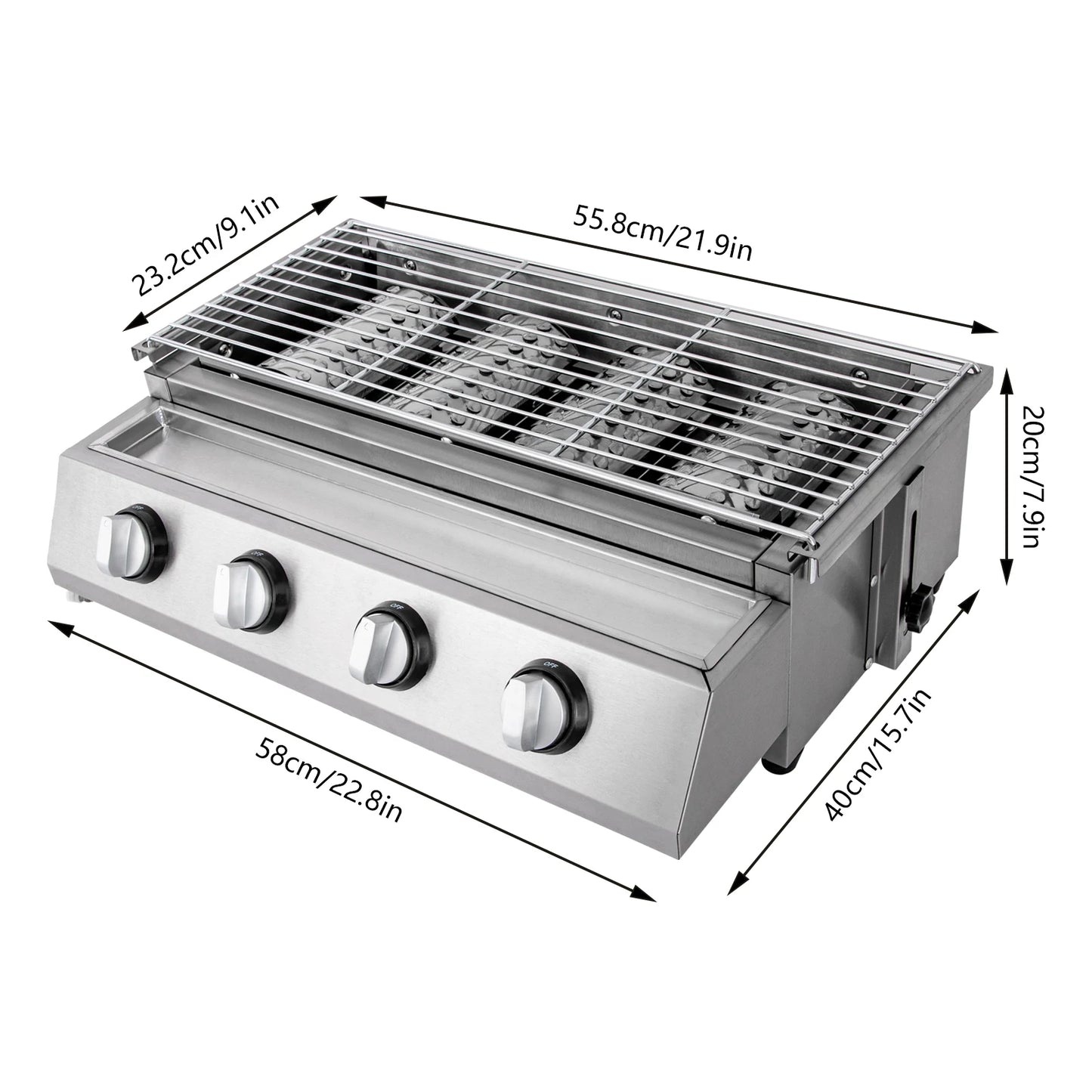4-BURNER - STAINLESS STEEL SMOKELESS BARBECUE GRILL ROASTER