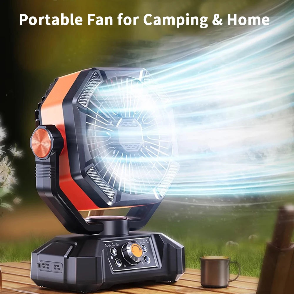 4-LED 8-SPEEDS, W/20000mAh BATTERY POWERED CAMPING/FISHING FAN/LANTERN
