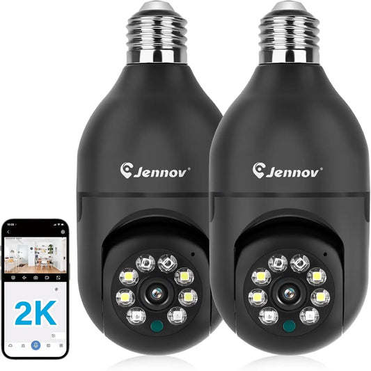 2Pcs 2K - INDOOR/OUTDOOR LIGHT SOCKET BULB SECURITY CAMERAS