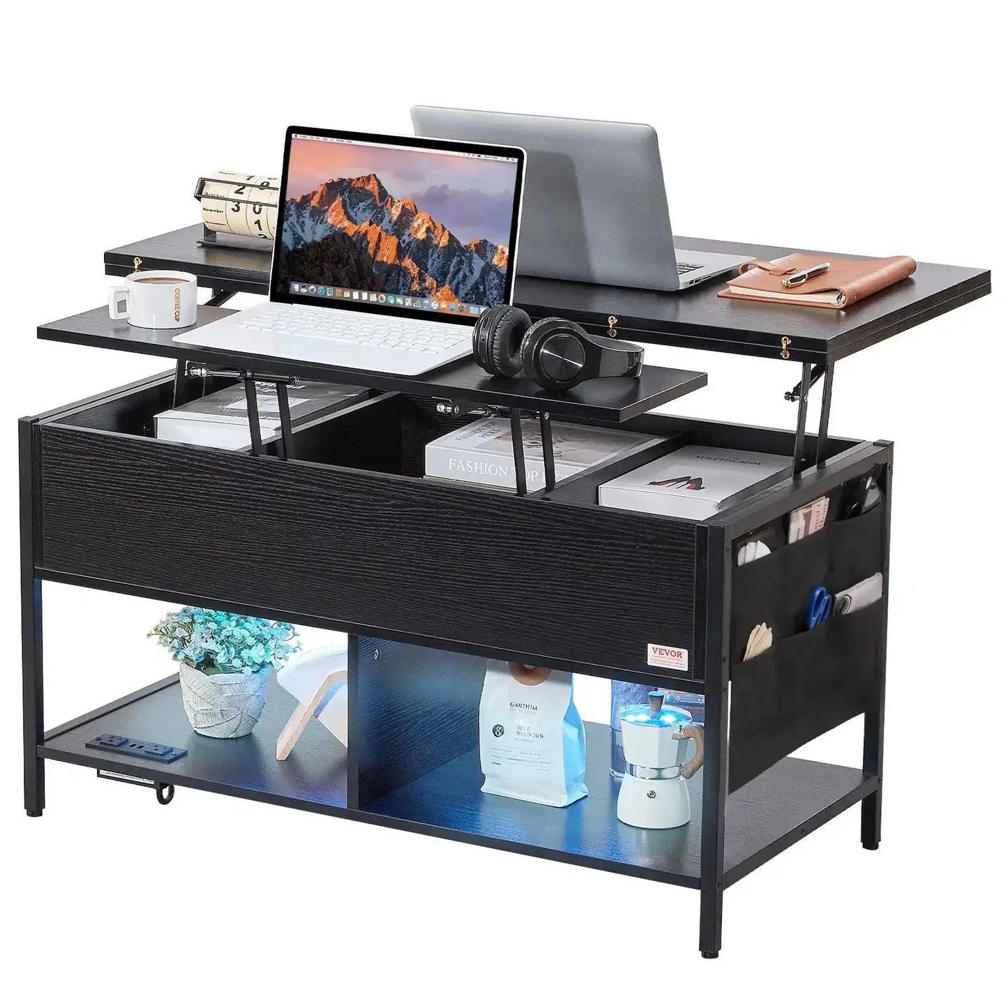 39.4in - LIFT TOP RECTANGULAR COFFEE TABLE W/LIGHT & USB