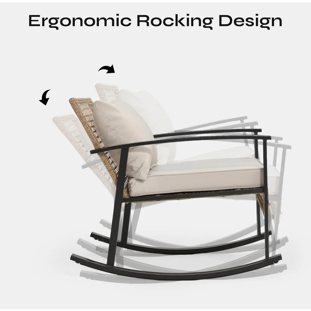 3pcs - OUTDOOR RATTAN ROCKER PATIO/GARDEN FURNITURE SET