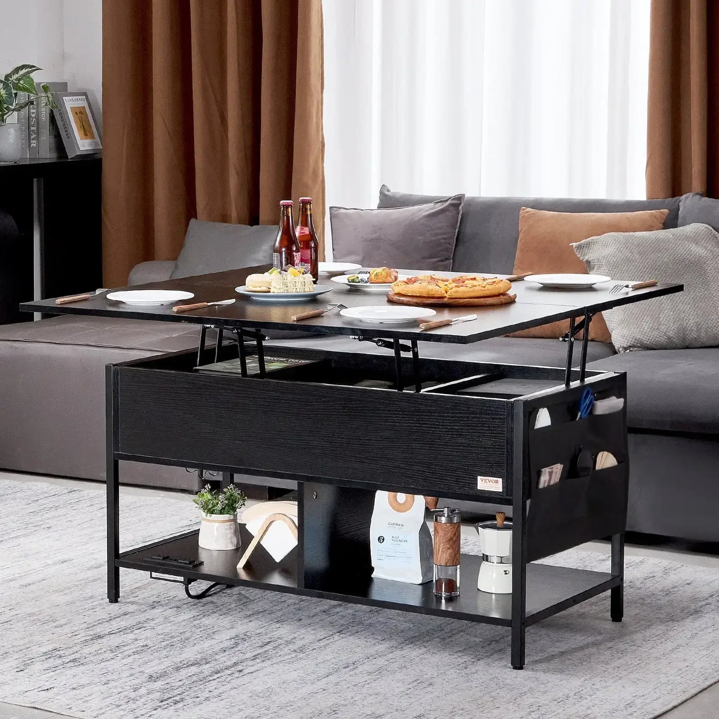 39.4in - LIFT TOP RECTANGULAR COFFEE TABLE W/LIGHT & USB