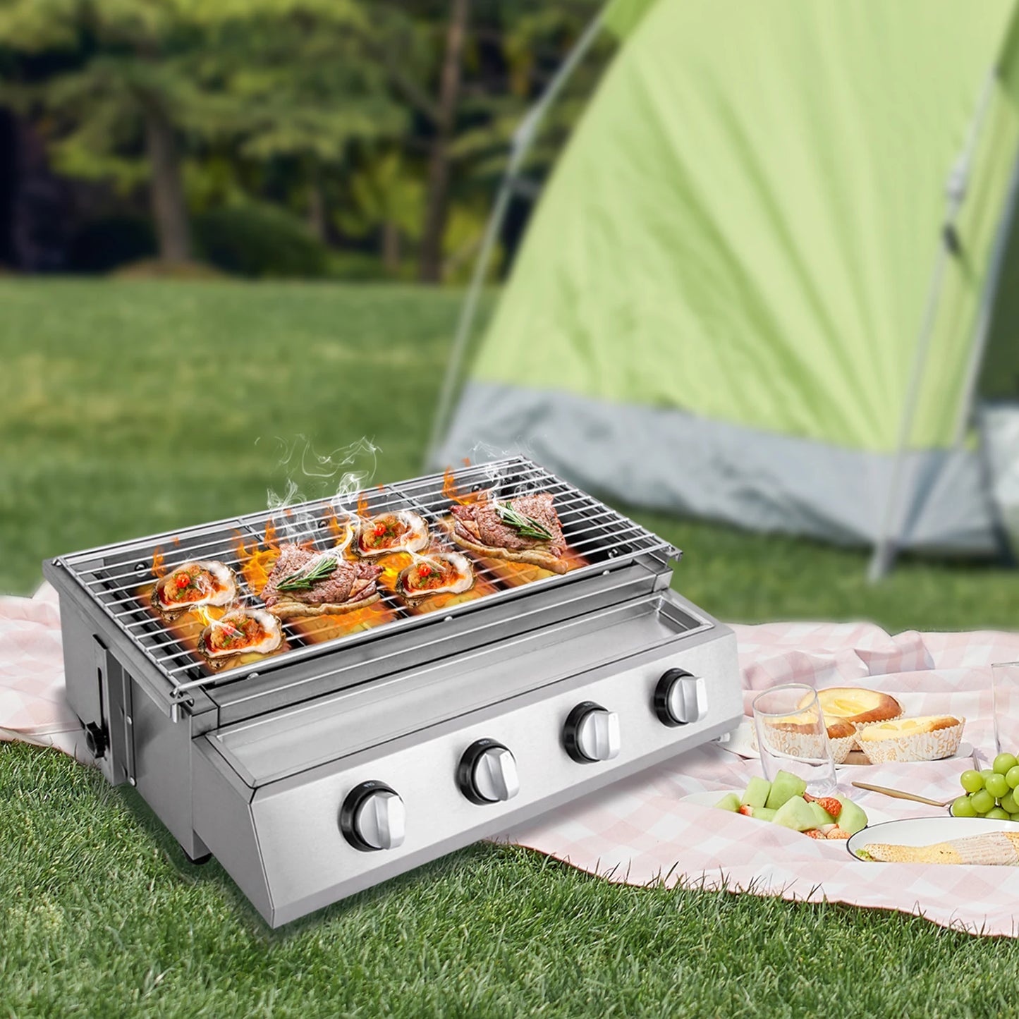 4-BURNER - STAINLESS STEEL SMOKELESS BARBECUE GRILL ROASTER