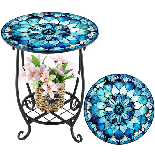 14in - INDOOR/OUTDOOR MOSAIC SIDE TABLE W/PLANT SHELF