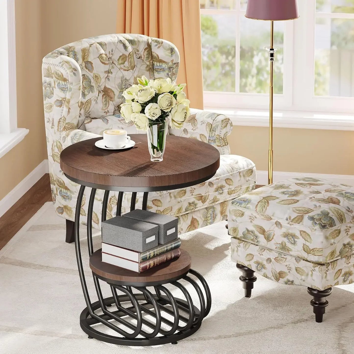 19.68" x 19.68in x 24.8in - ROUND ACCENT END SIDE TABLE 2-TIERS STORAGE
