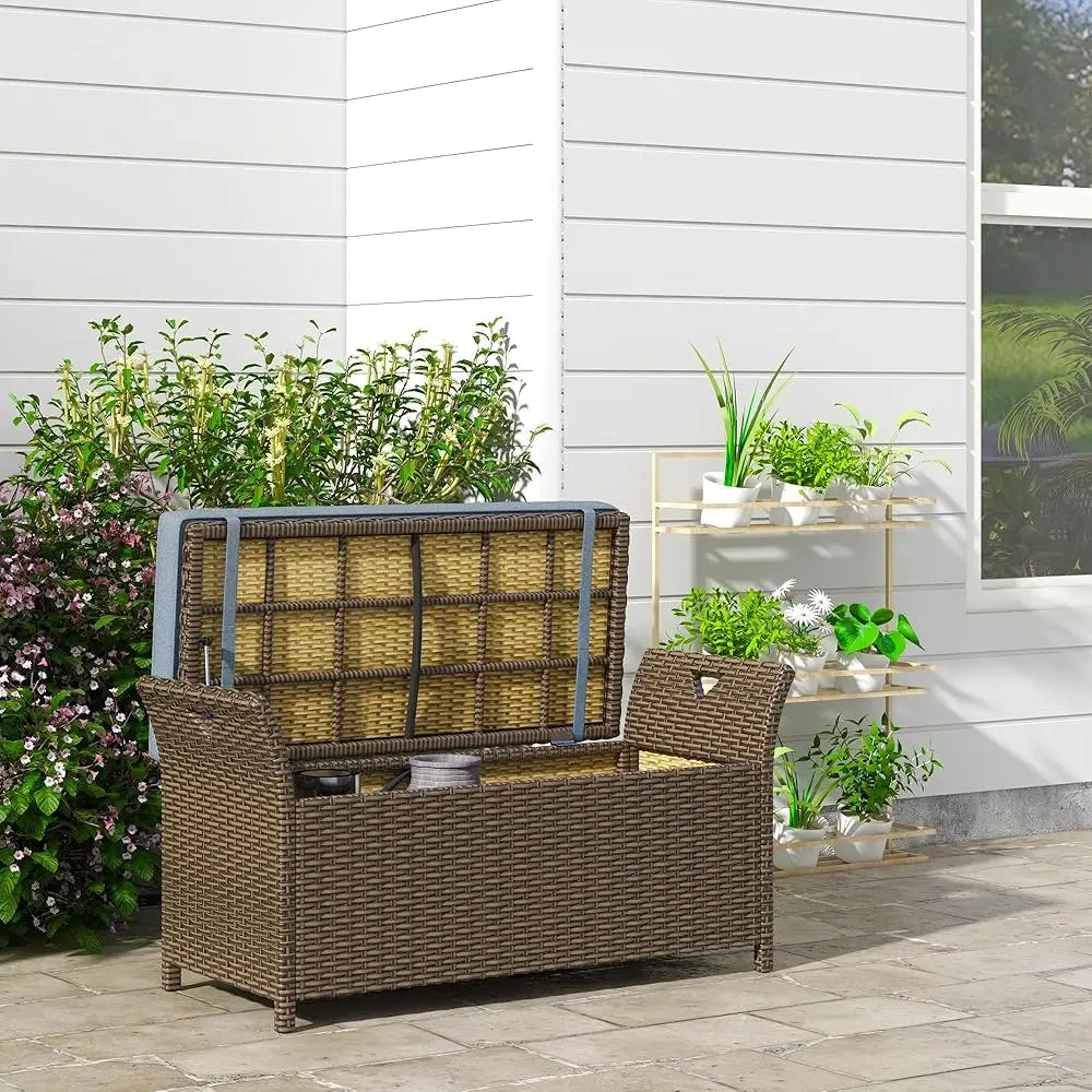 17.75in x 41.25in x 20.25in - 29 -GALLON LARGE WICKER/RATTAN PATIO STORAGE BENCH