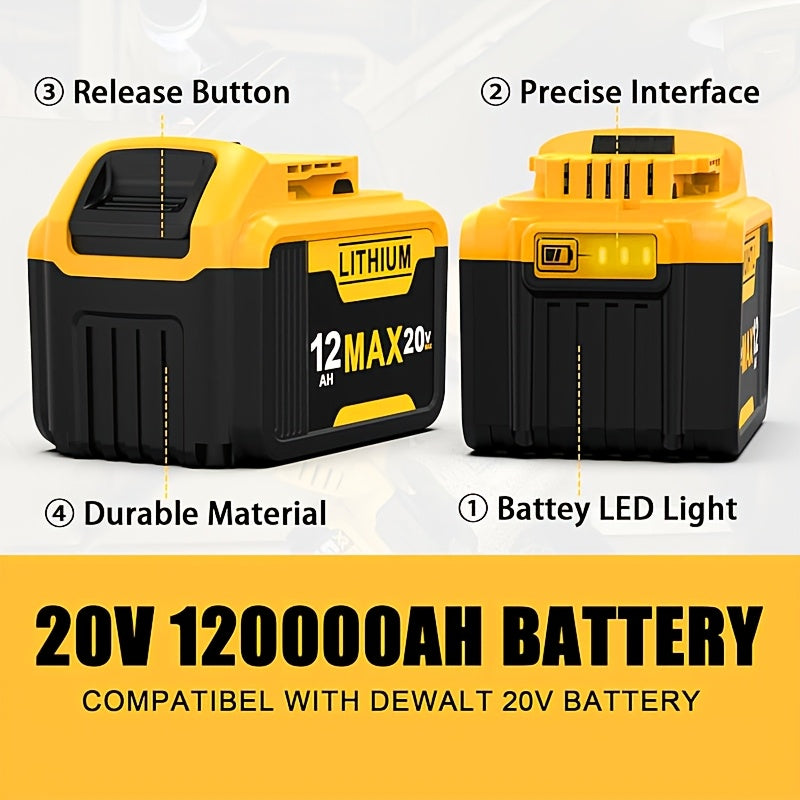 2-Pack  20V, 12.0Ahm REPLACEMENT LITHIUM-ION MAX BATTERIES DEWALT COMPATIBLE